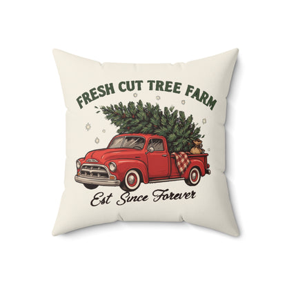 Fresh Cut Tree Farm Red Truck Christmas Throw Pillow 18x18, Cozy Holiday Decor