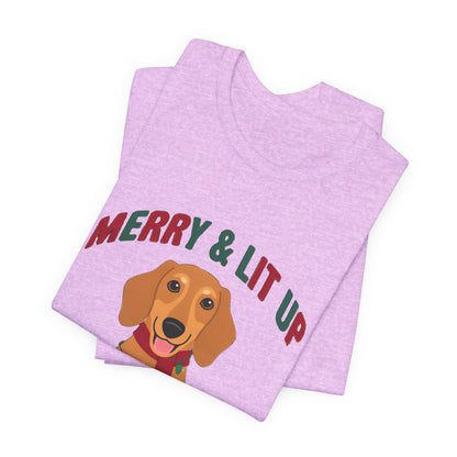 Merry and Lit Up Dachshund Christmas Lights Shirt, Dachshund Christmas Lights T-Shirt
