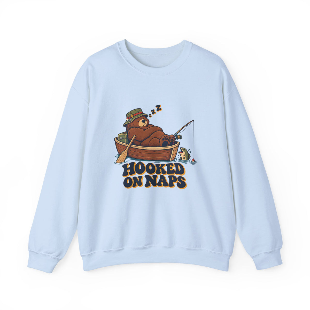 Hooked on Naps Fishing Bear Sweatshirt, Funny Fishing Crewneck Sweatshirt