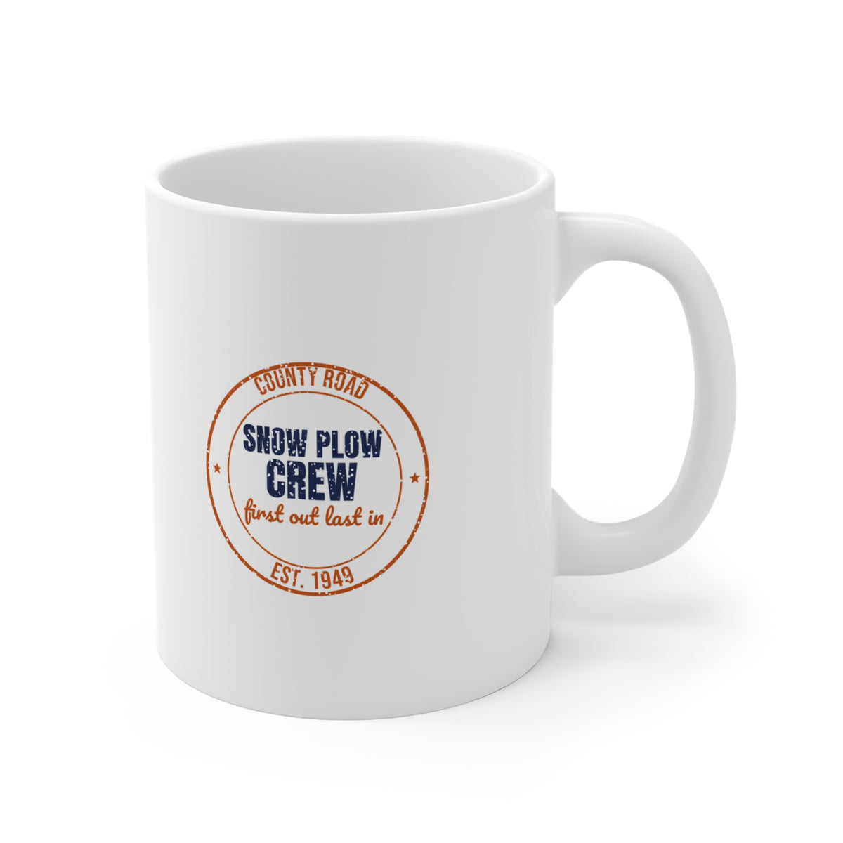 County Road Snow Plow Crew Est. 1949 Mug, Vintage Winter Coffee Mug 11oz lifestyle