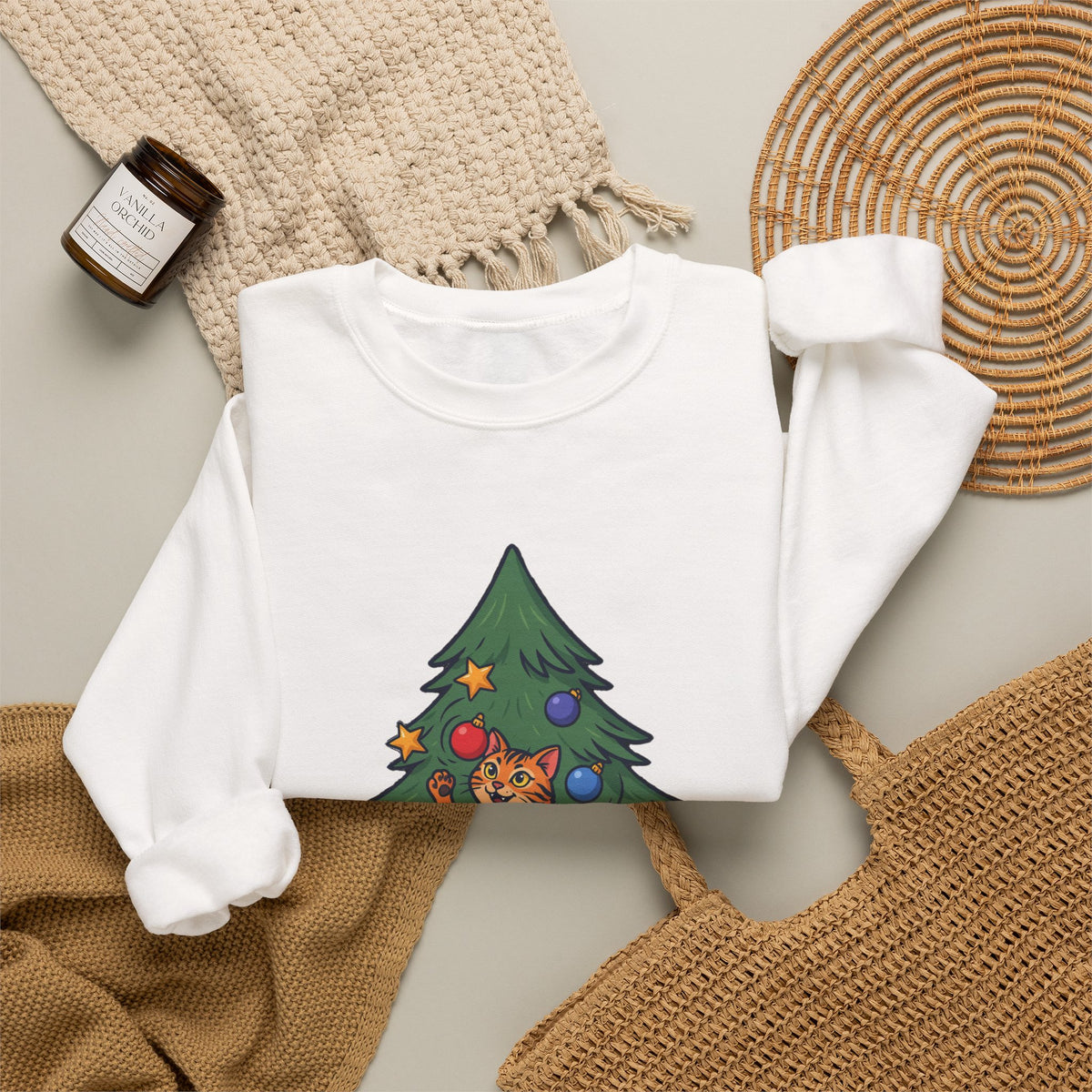 Ornament Inspector Christmas Cat Sweatshirt, Ornament Inspector Cat Crewneck Sweatshirt