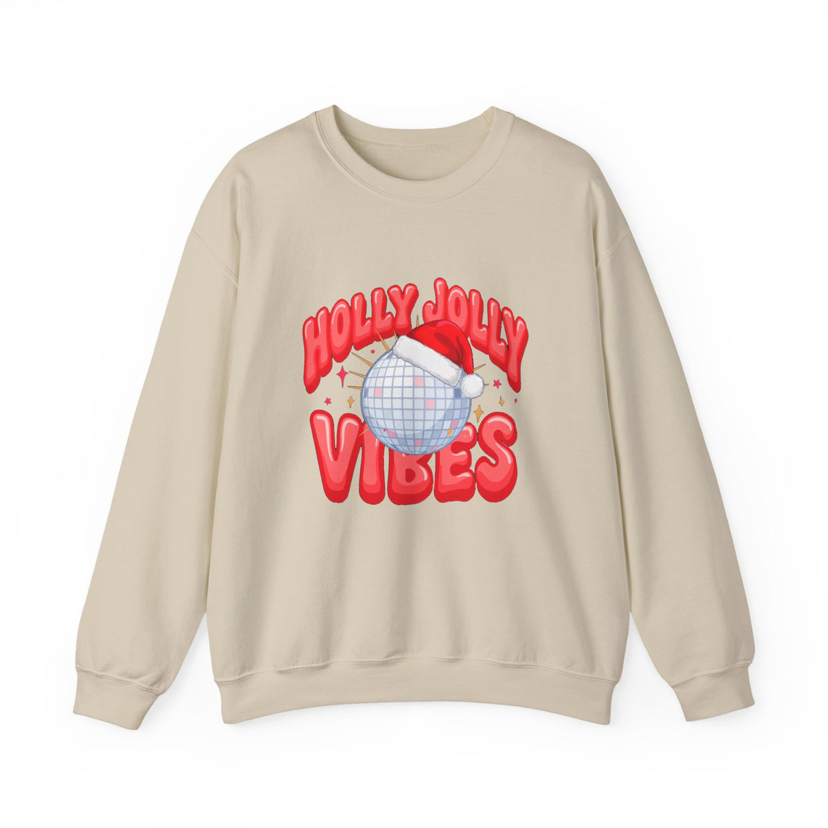Holly Jolly Vibes Sweatshirt, Retro Disco Christmas Crewneck, Pink Holiday Sweater