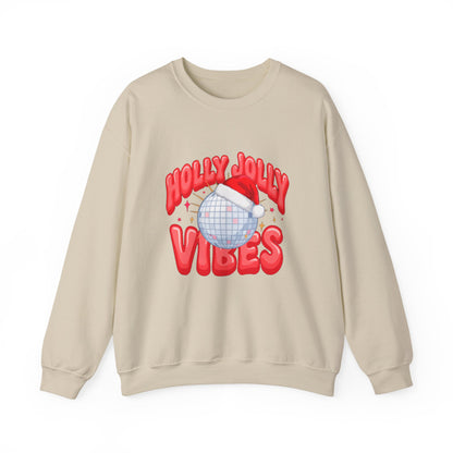Holly Jolly Vibes Sweatshirt, Retro Disco Christmas Crewneck, Pink Holiday Sweater