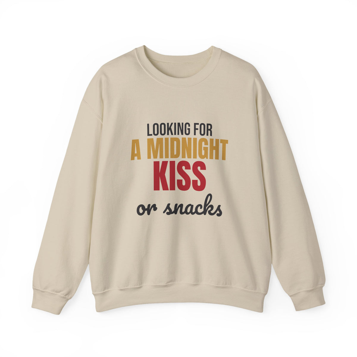 Looking for a Midnight Kiss or Snacks Sweatshirt, Funny New Years Eve Crewneck Sweatshirt