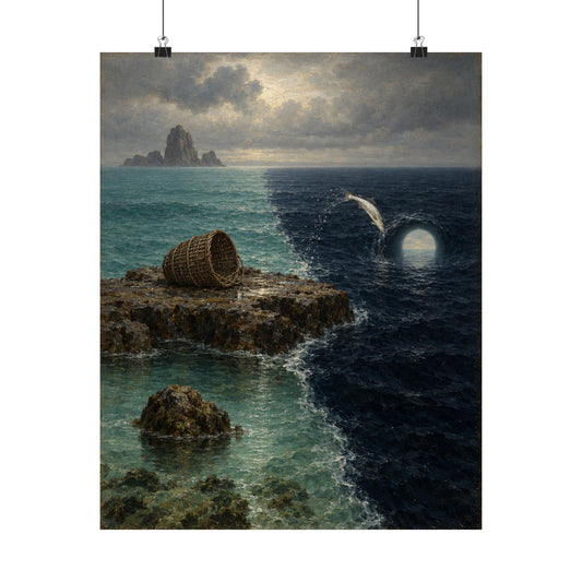 Where the Two Seas Meet Art Print Poster, Symbolic Oil Painting Wall Art, By Xudeyda
