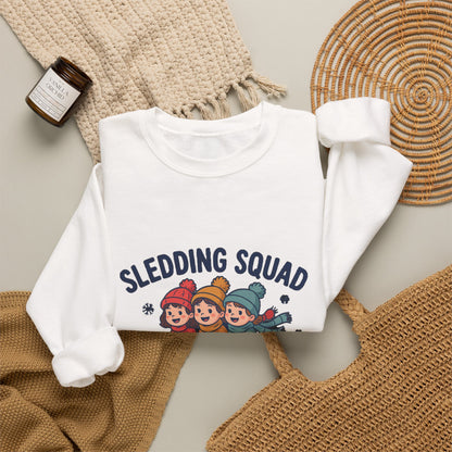 Sledding Squad Winter Kids Sweatshirt, Sledding Squad Crewneck Sweatshirt