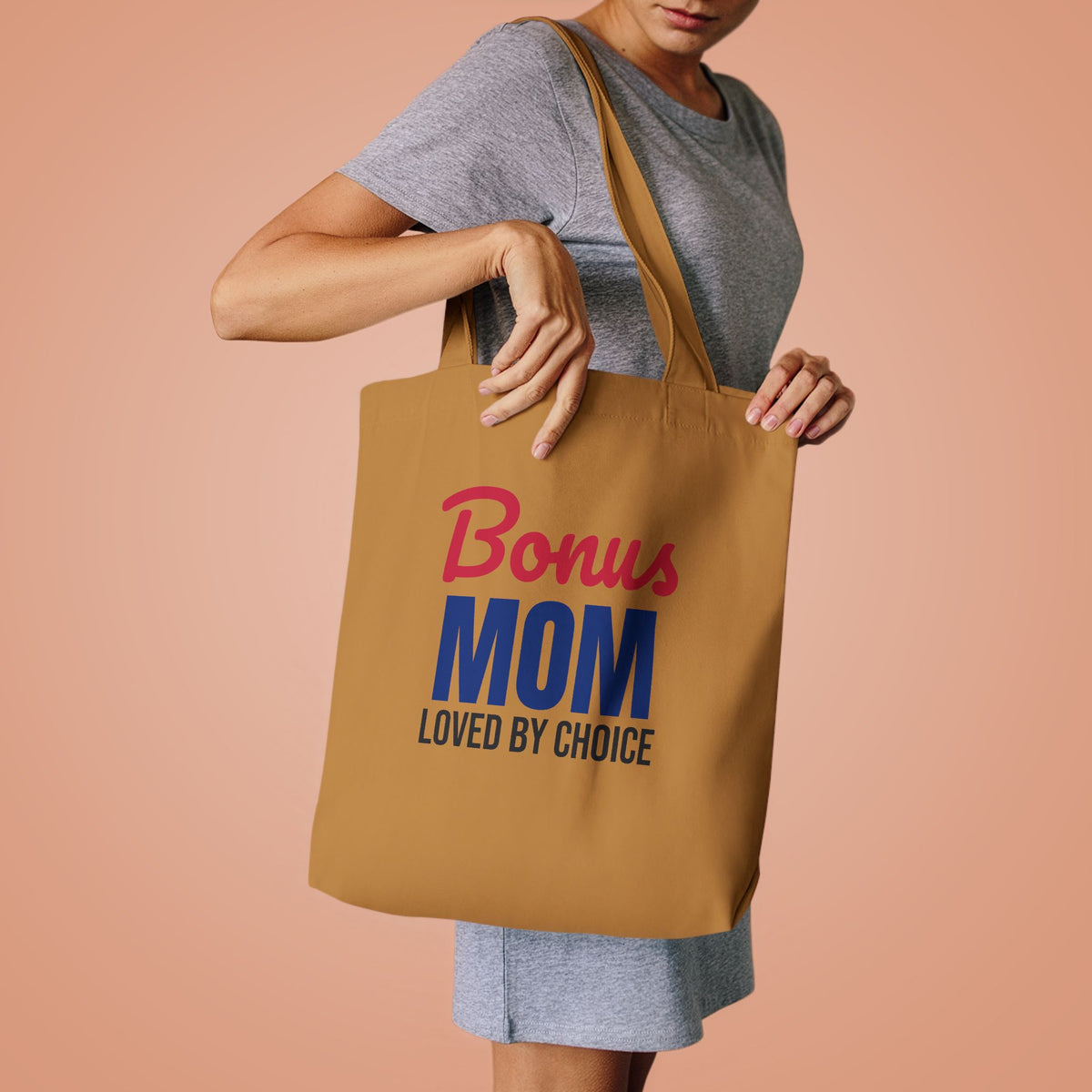 Bonus Mom Loved by Choice Tote Bag, Bonus Mom Canvas Tote Bag