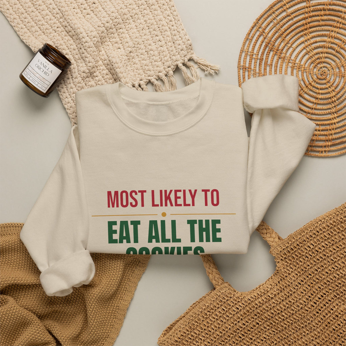 Most Likely To Eat All The Cookies Sweatshirt, Matching Family Christmas Crewneck, Funny Holiday Sweater