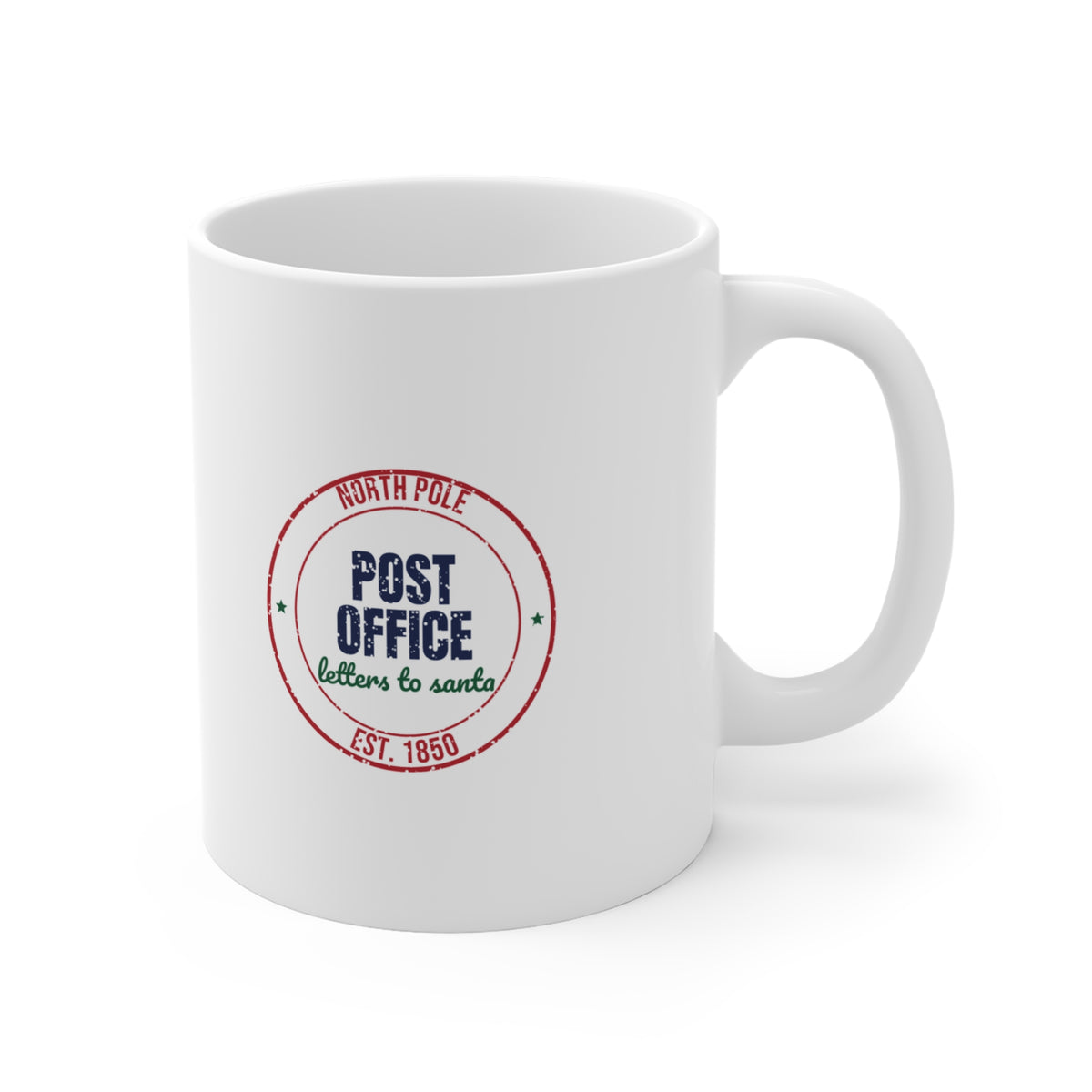 North Pole Post Office Letters to Santa Est. 1850 Mug, Vintage Christmas Coffee Mug 11oz lifestyle