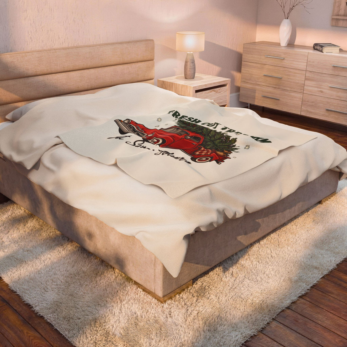 Fresh Cut Tree Farm Red Truck Christmas Blanket 50x60, Plush Holiday Throw