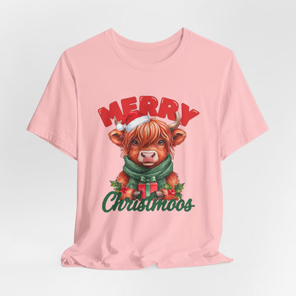 Merry Christmoos Shirt, Highland Cow Christmas T-Shirt, Cute Cow Holiday Tee