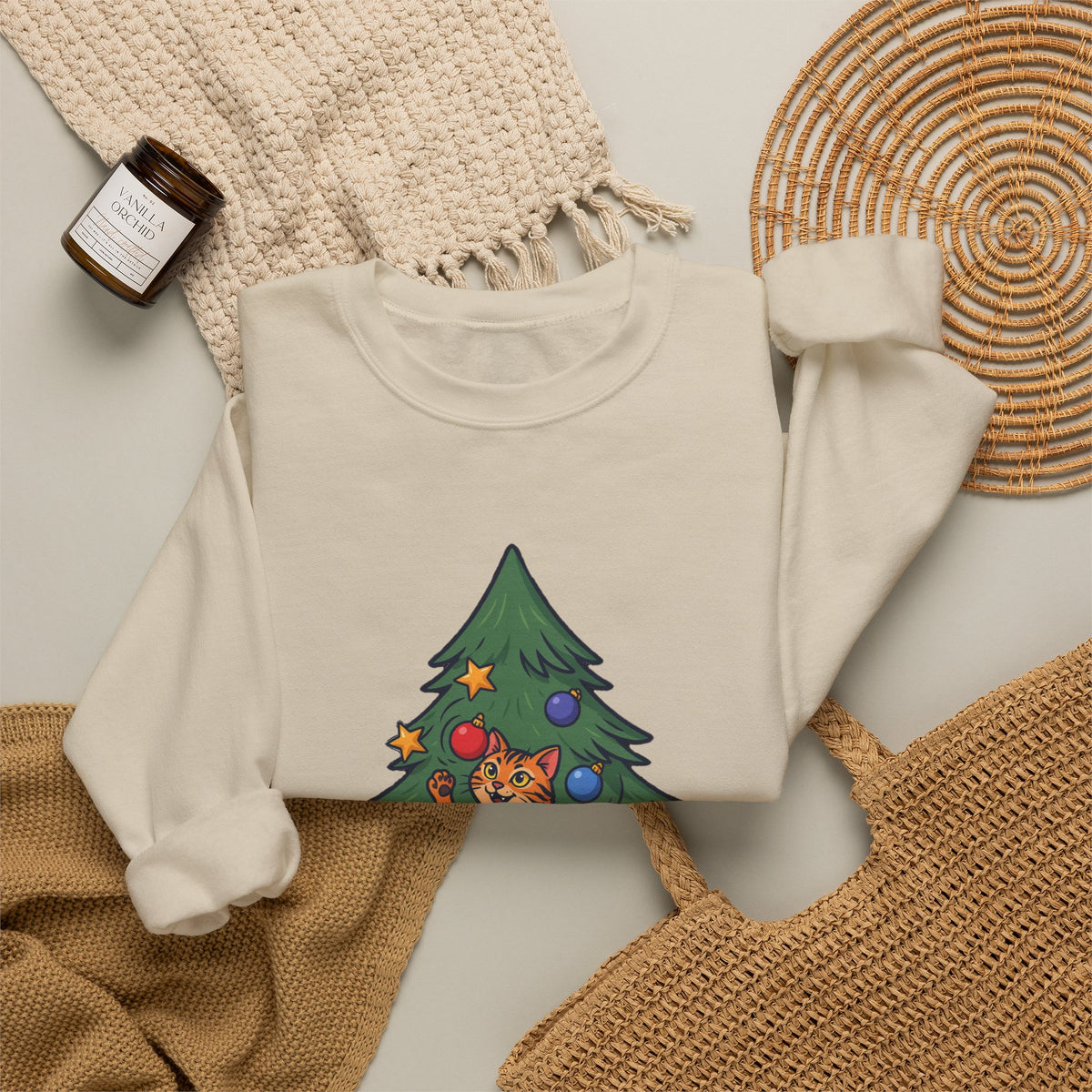 Ornament Inspector Christmas Cat Sweatshirt, Ornament Inspector Cat Crewneck Sweatshirt
