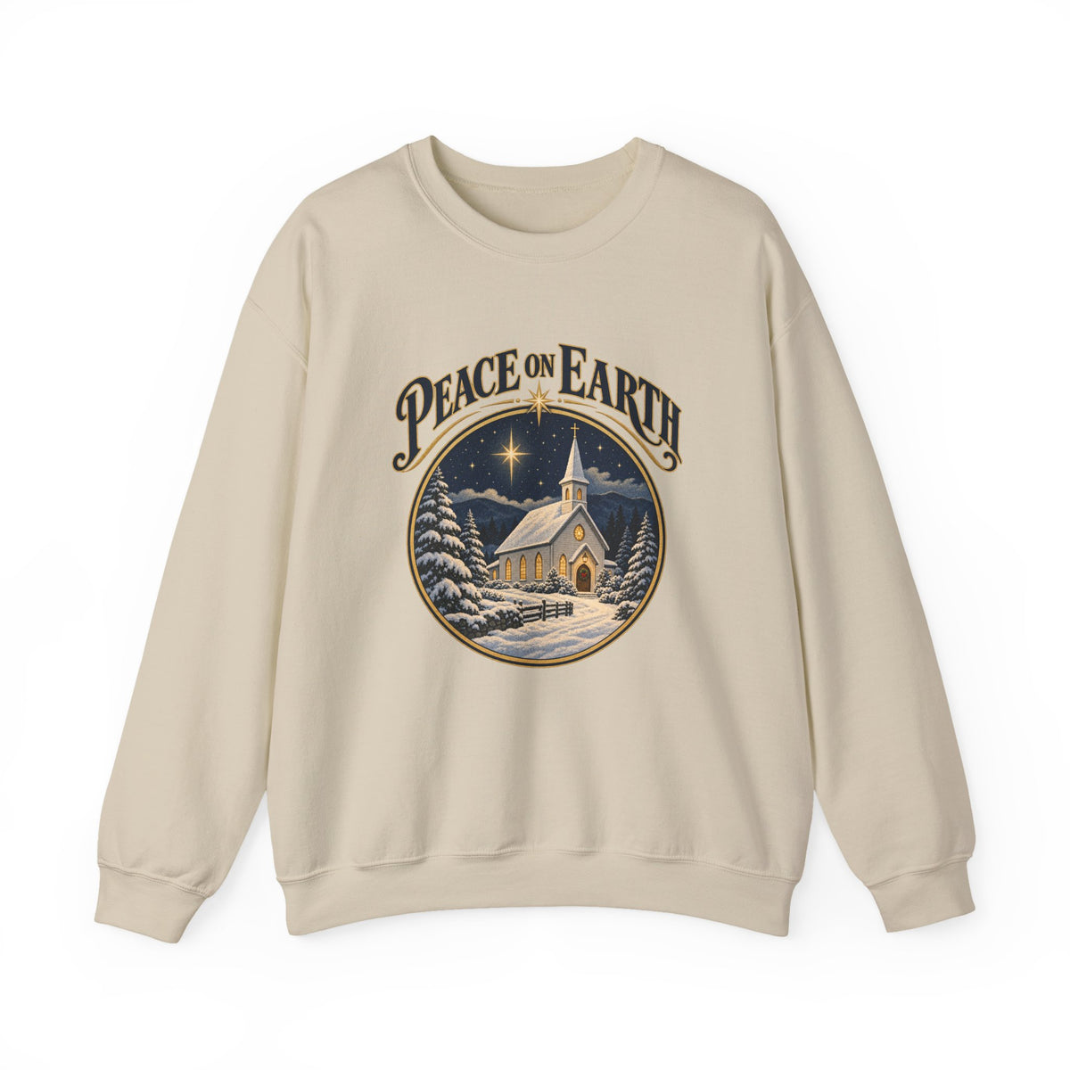 Peace on Earth Snowy Country Church Sweatshirt, Peace on Earth Christmas Crewneck Sweatshirt