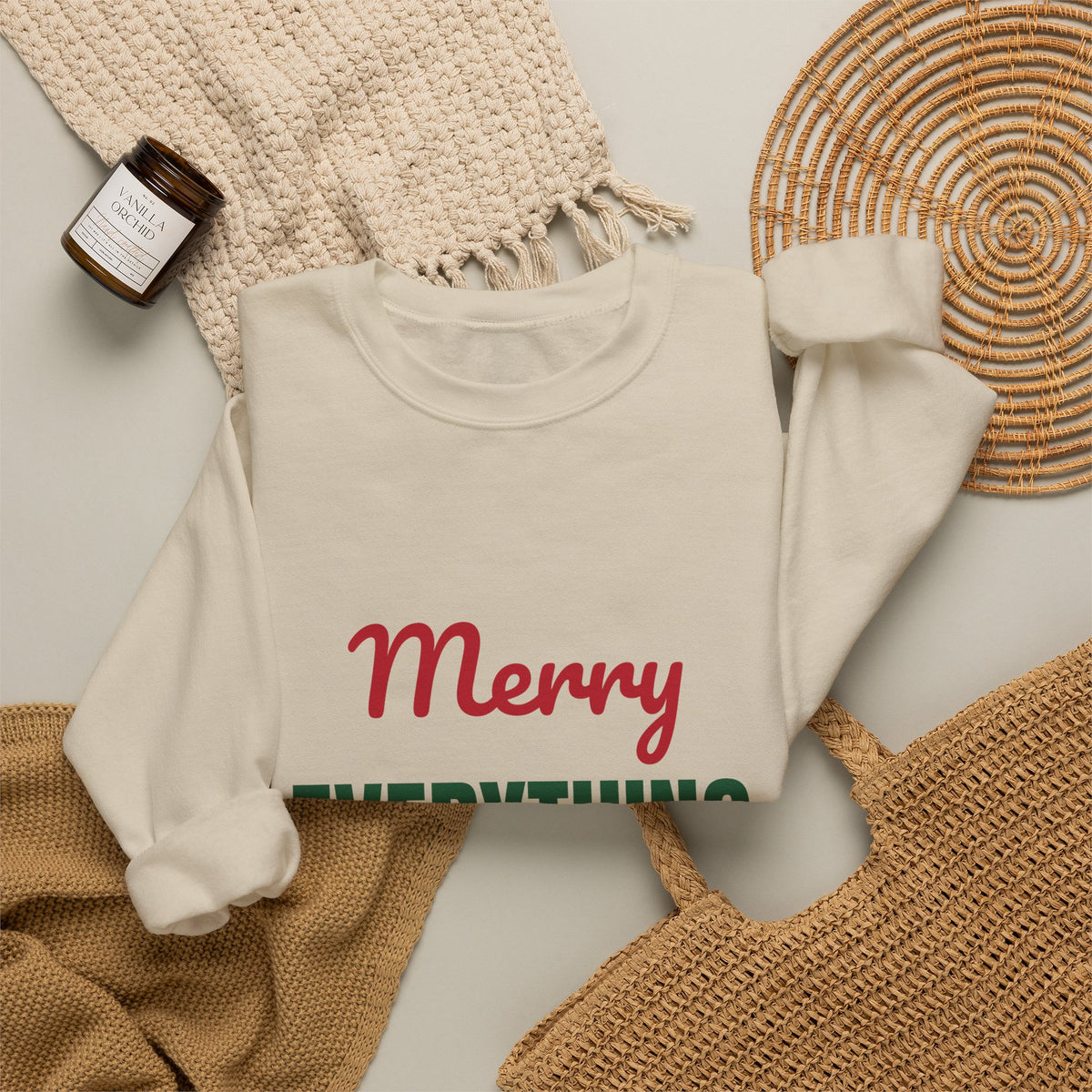 Merry Everything and Happy Always Sweatshirt, Holiday Crewneck, Cozy Christmas Sweater