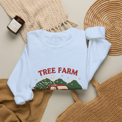 Christmas Tree Farm Sweatshirt, Vintage Red Truck Christmas Crewneck, Cozy Holiday Sweater