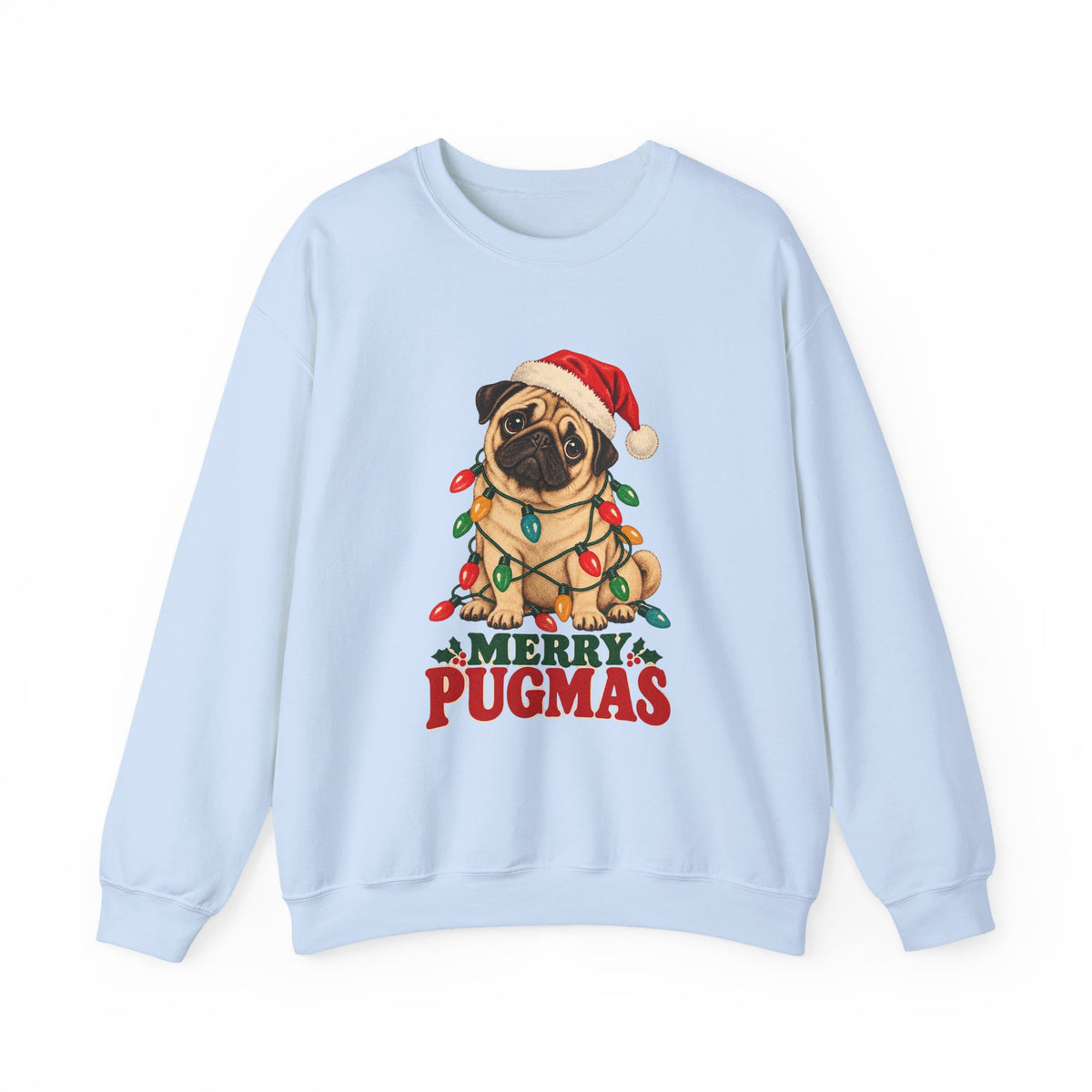 Merry Pugmas Pug in Christmas Lights Sweatshirt, Pug Christmas Crewneck Sweatshirt