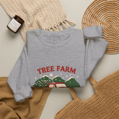 Christmas Tree Farm Sweatshirt, Vintage Red Truck Christmas Crewneck, Cozy Holiday Sweater