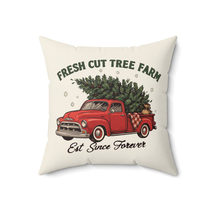Fresh Cut Tree Farm Red Truck Christmas Throw Pillow 18x18, Cozy Holiday Decor