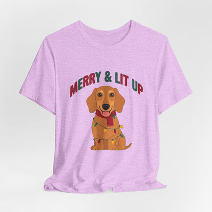 Merry and Lit Up Dachshund Christmas Lights Shirt, Dachshund Christmas Lights T-Shirt