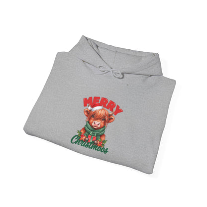 Merry Christmoos Hoodie, Highland Cow Christmas Hooded Sweatshirt