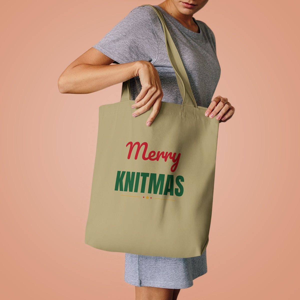 Merry Knitmas Tote Bag, Knitting Project Canvas Tote Bag