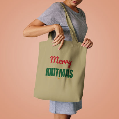 Merry Knitmas Tote Bag, Knitting Project Canvas Tote Bag
