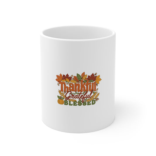 Thankful Grateful Blessed Mug, Fall Thanksgiving Coffee Mug, Autumn Gift 11oz