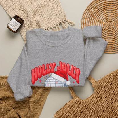 Holly Jolly Vibes Sweatshirt, Retro Disco Christmas Crewneck, Pink Holiday Sweater