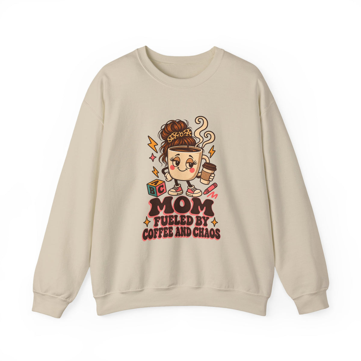 Mom Fueled by Coffee and Chaos Sweatshirt, Funny Mom Coffee Crewneck Sweatshirt