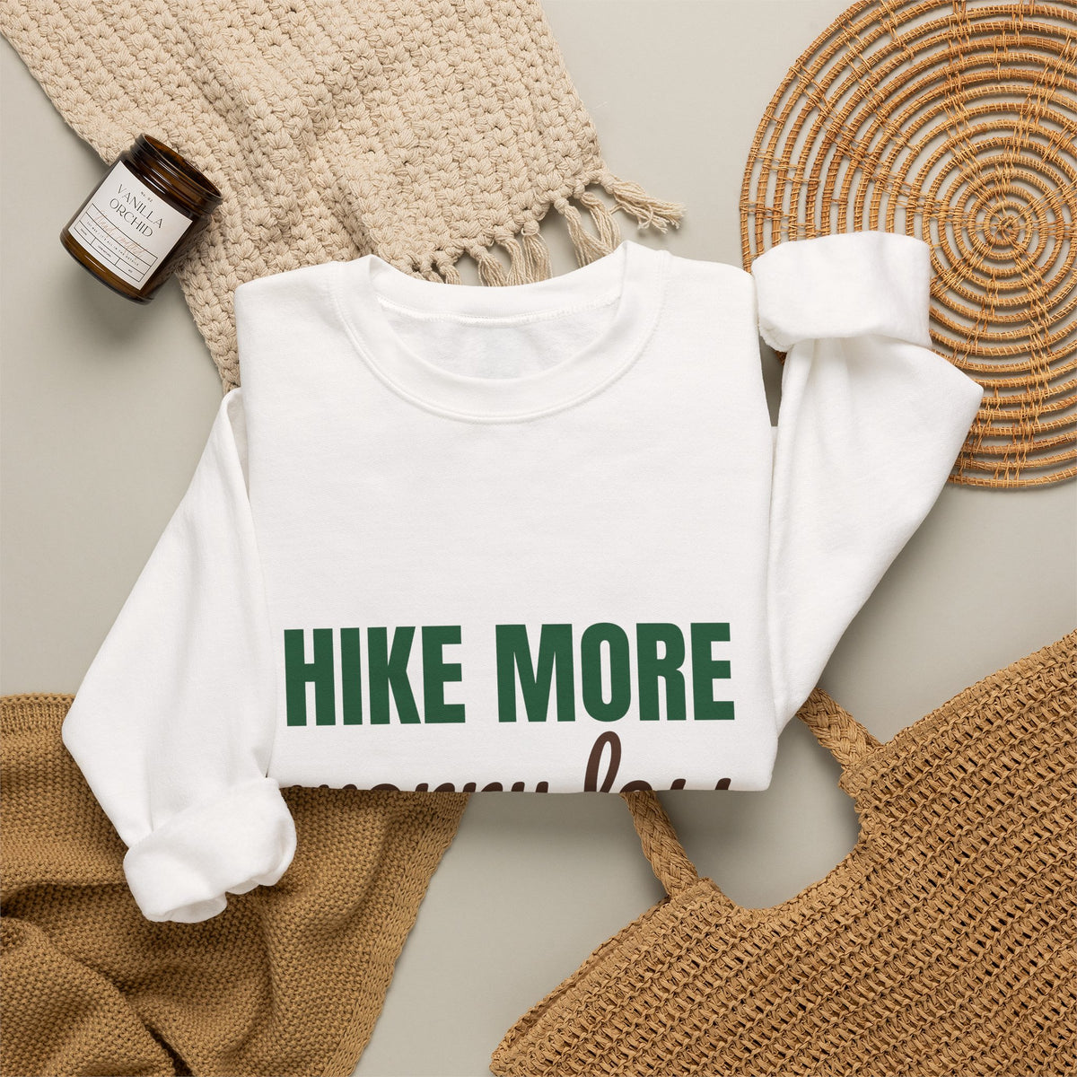 Hike More Worry Less Sweatshirt, Hike More Worry Less Crewneck Sweatshirt