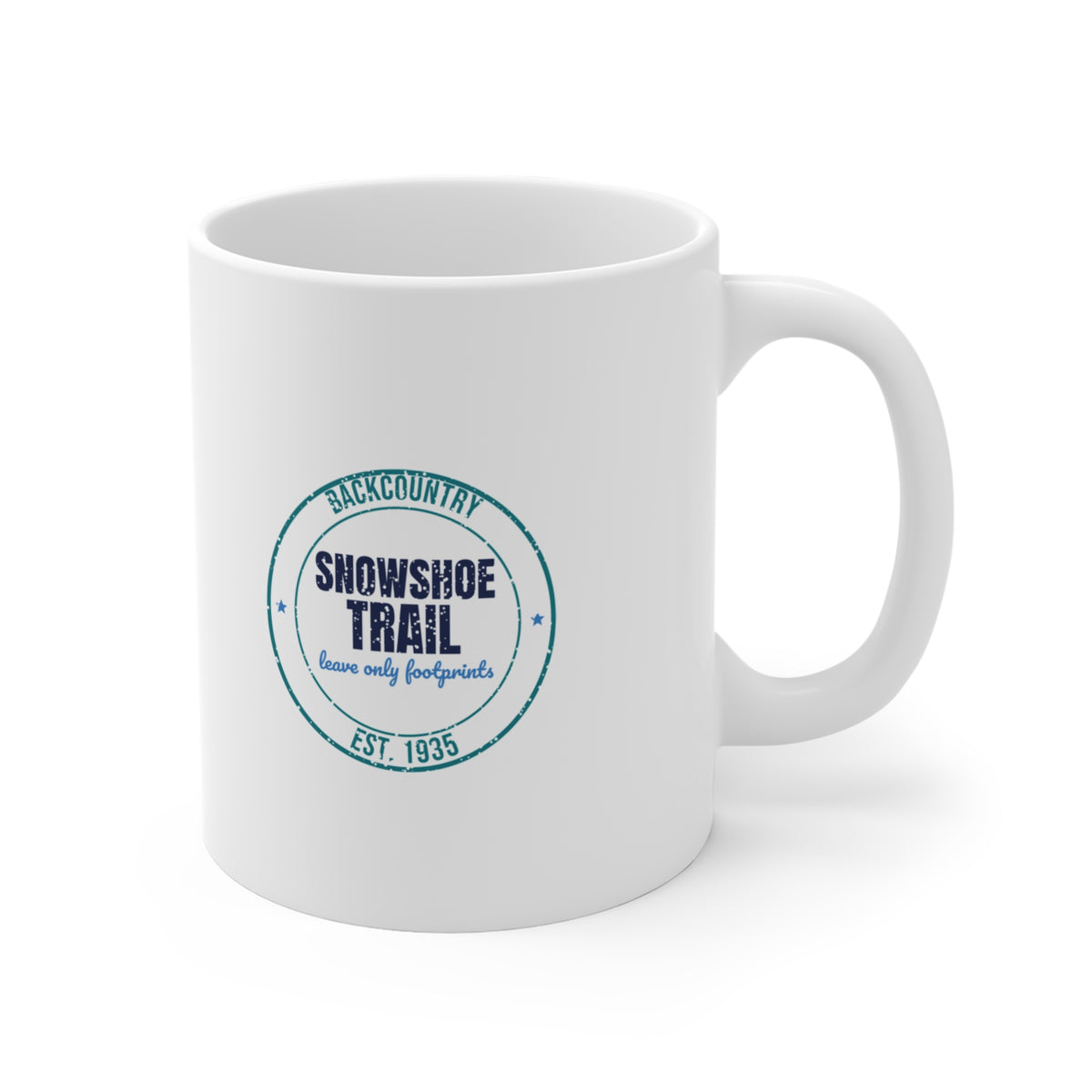 Backcountry Snowshoe Trail Est. 1935 Mug, Vintage Winter Coffee Mug 11oz lifestyle