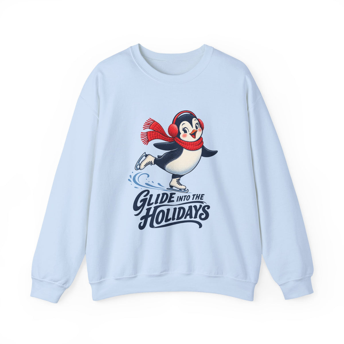 Glide Into the Holidays Ice Skating Penguin Sweatshirt, Skating Penguin Crewneck Sweatshirt