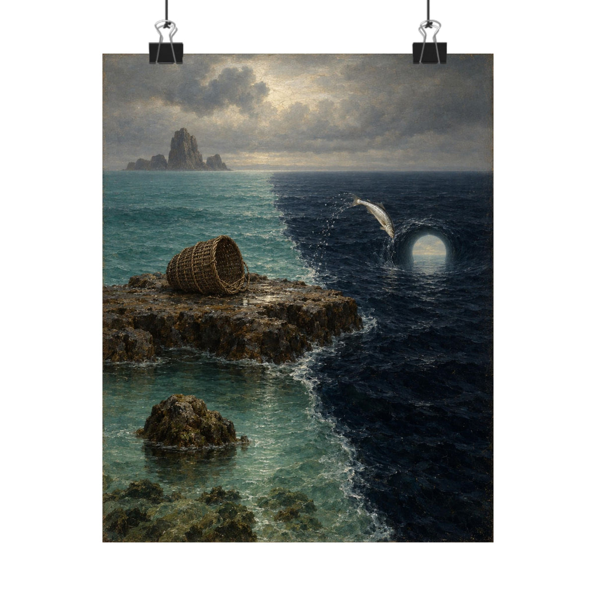 Where the Two Seas Meet Art Print Poster, Symbolic Oil Painting Wall Art, By Xudeyda