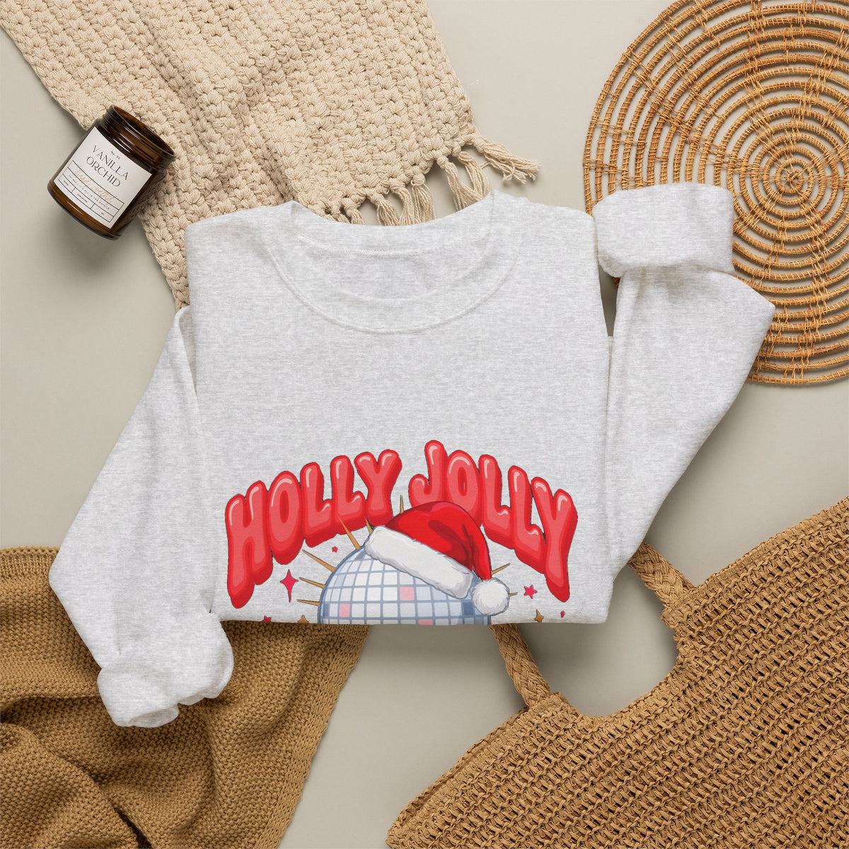 Holly Jolly Vibes Sweatshirt, Retro Disco Christmas Crewneck, Pink Holiday Sweater
