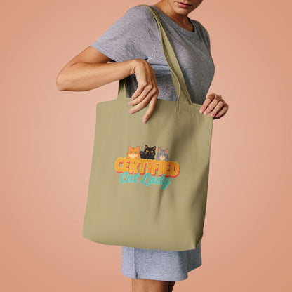 Certified Cat Lady Tote Bag, Retro Cat Lover Canvas Tote