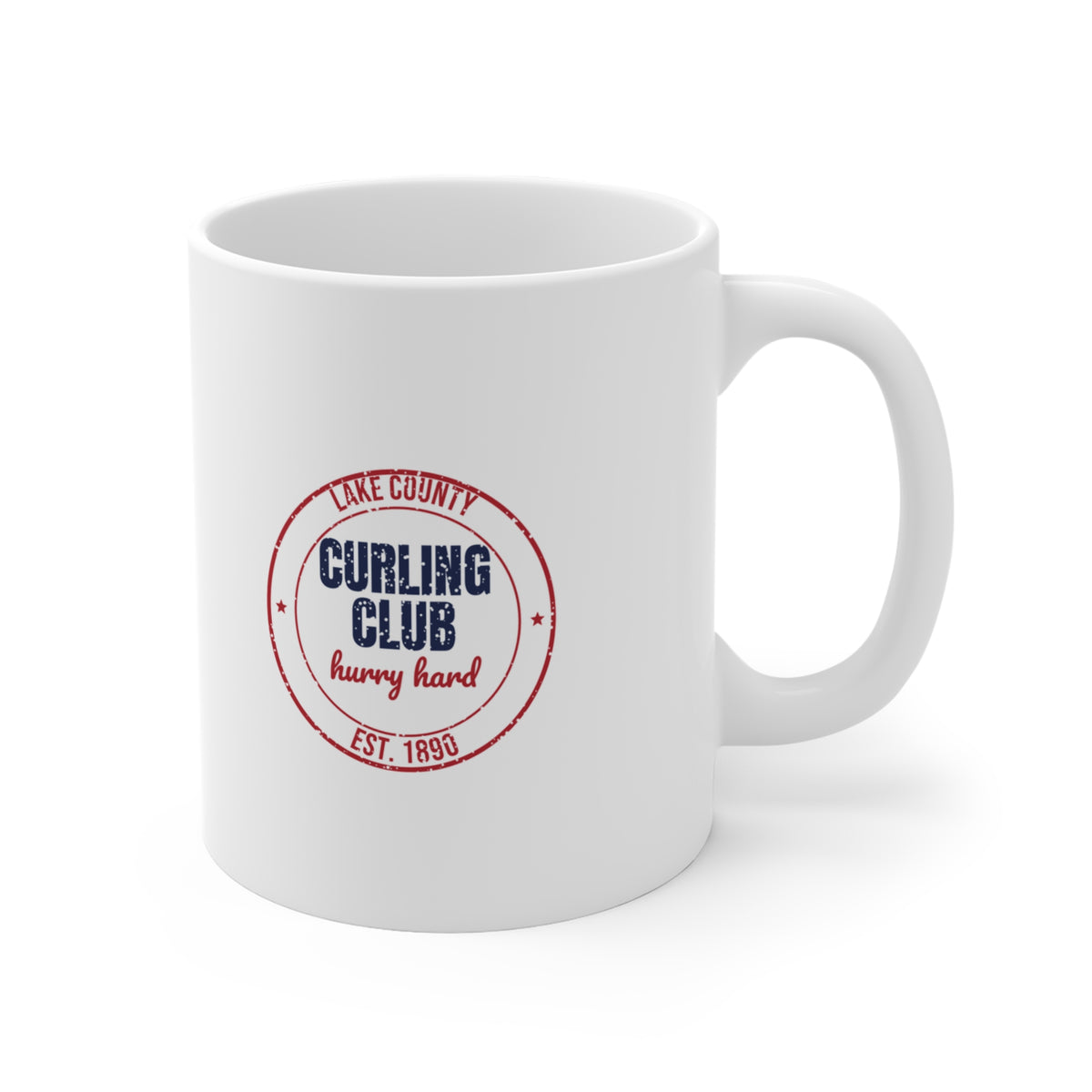 Lake County Curling Club Hurry Hard Est. 1890 Mug, Vintage Curling Coffee Mug 11oz lifestyle