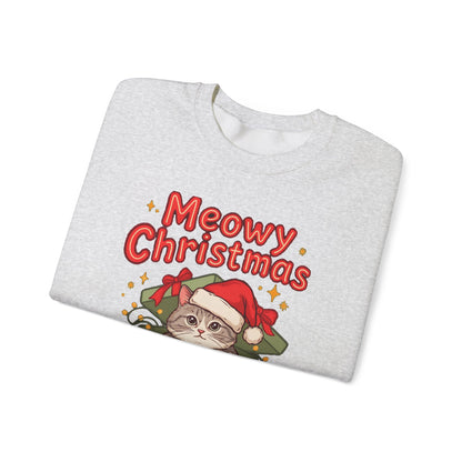Meowy Christmas Sweatshirt, Cute Cat Christmas Crewneck, Cozy Cat Lover Sweater