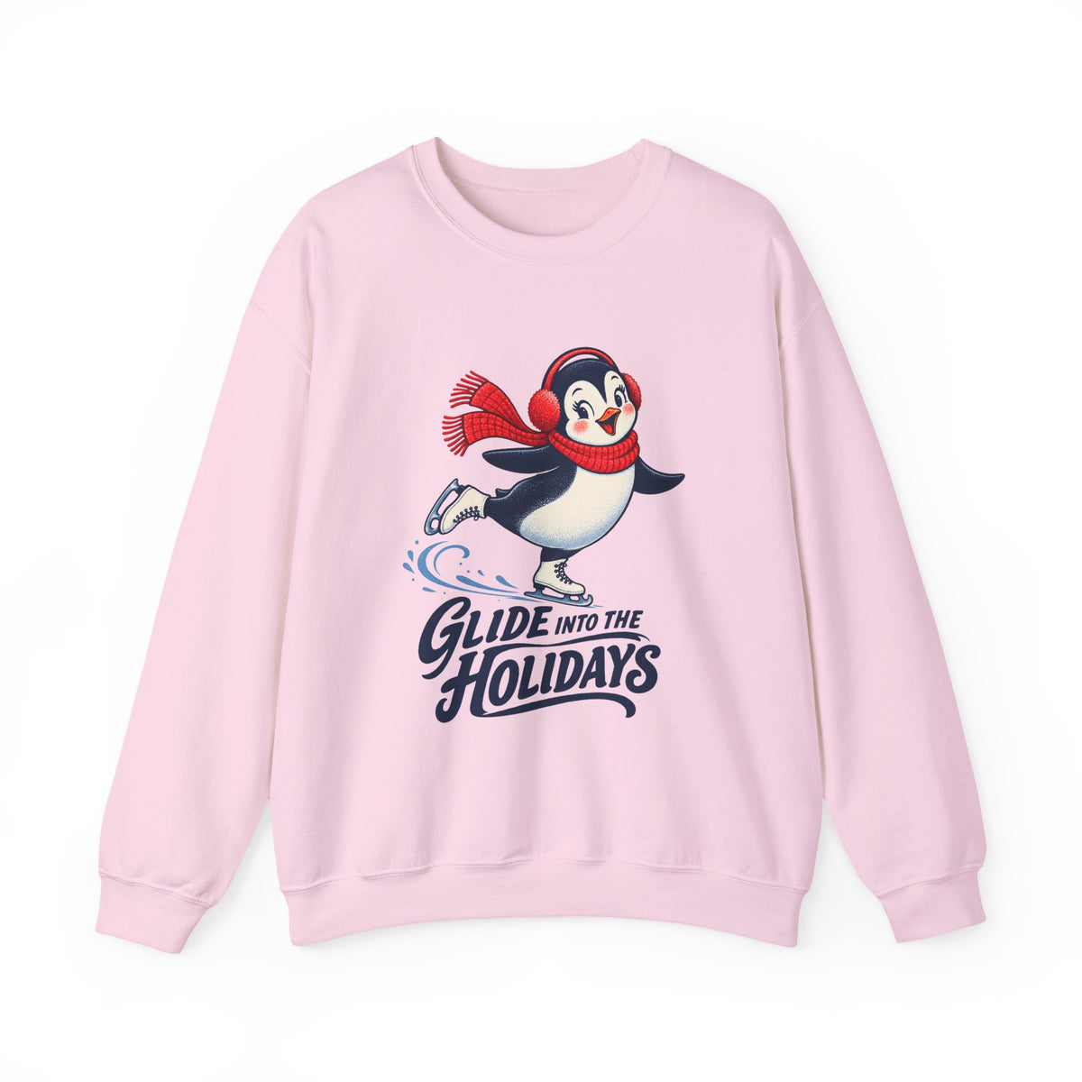 Glide Into the Holidays Ice Skating Penguin Sweatshirt, Skating Penguin Crewneck Sweatshirt
