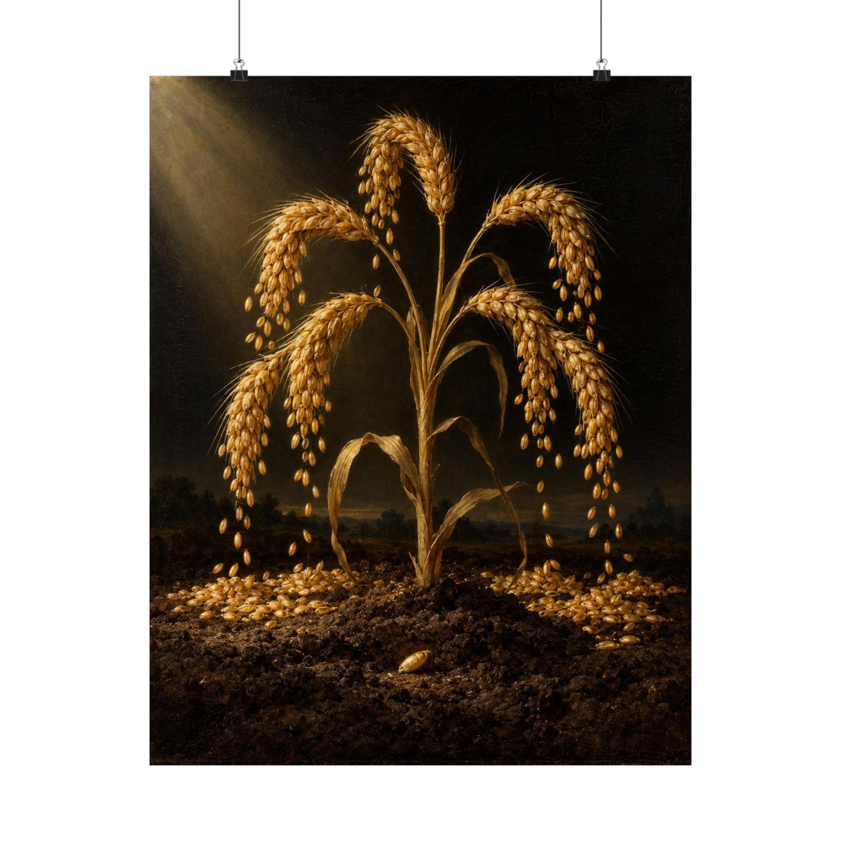 Seven Ears From One Seed Art Print Poster, Symbolic Oil Painting Wall Art, By Xudeyda
