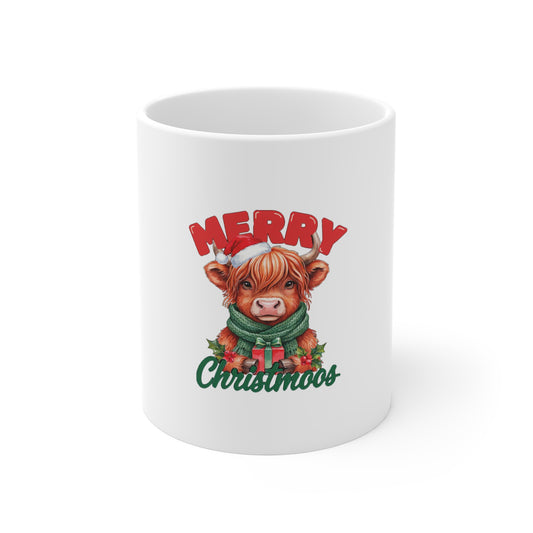 Merry Christmoos Mug, Highland Cow Christmas Coffee Mug 11oz