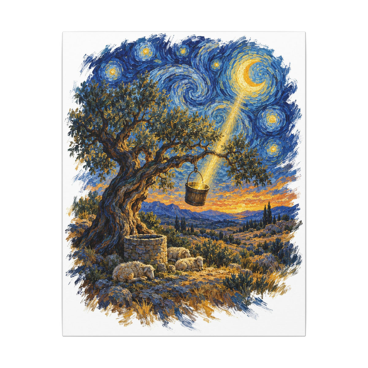 The Tree and the Empty Bucket Canvas Wall Art, Symbolic Oil Painting Print, By Xudeyda