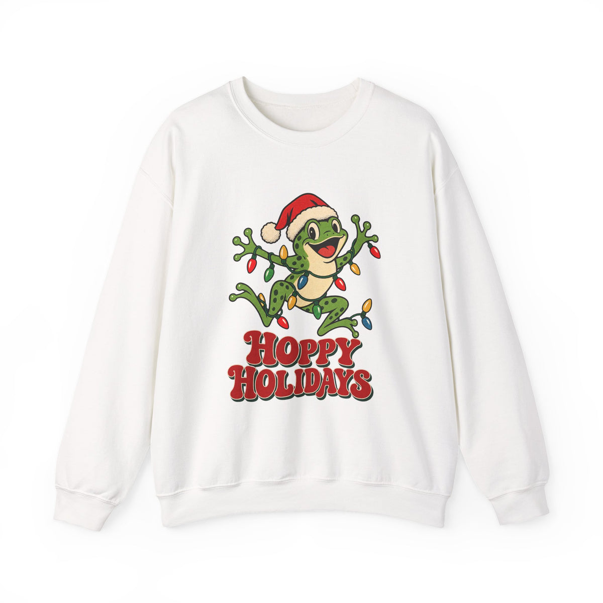 Hoppy Holidays Frog in Christmas Lights Sweatshirt, Frog Christmas Crewneck Sweatshirt
