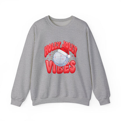 Holly Jolly Vibes Sweatshirt, Retro Disco Christmas Crewneck, Pink Holiday Sweater