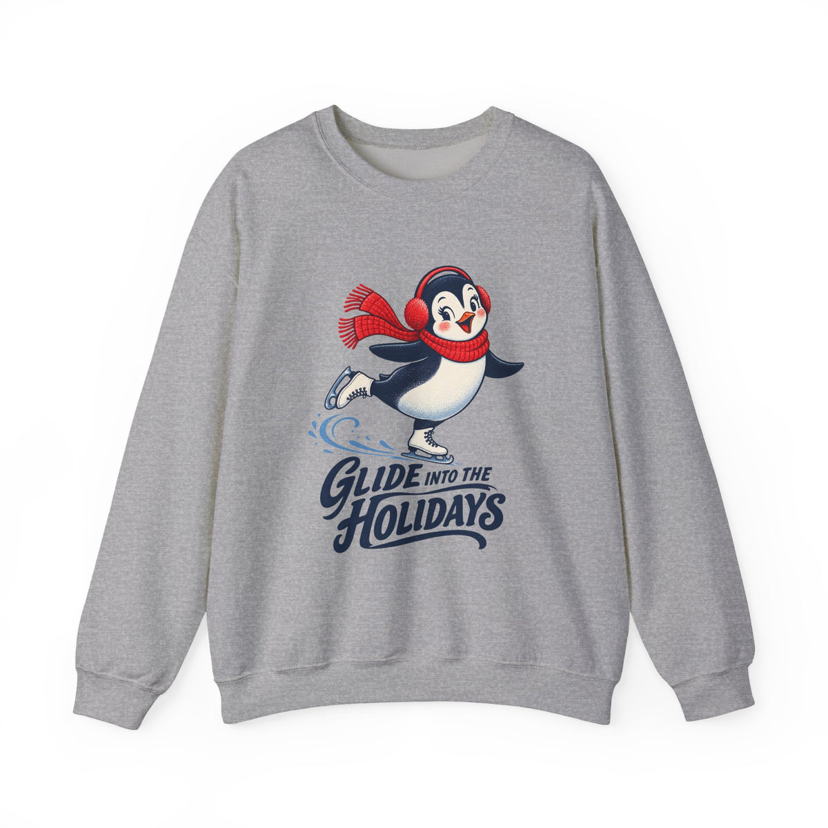 Glide Into the Holidays Ice Skating Penguin Sweatshirt, Skating Penguin Crewneck Sweatshirt