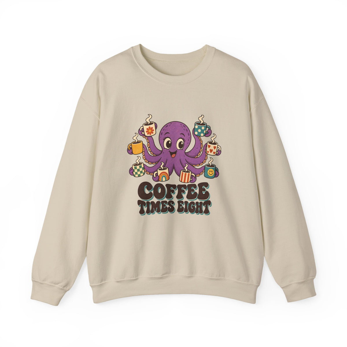 Coffee Times Eight Octopus Sweatshirt, Octopus Coffee Crewneck Sweatshirt