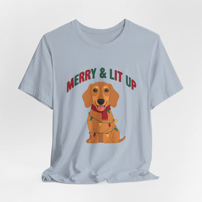 Merry and Lit Up Dachshund Christmas Lights Shirt, Dachshund Christmas Lights T-Shirt