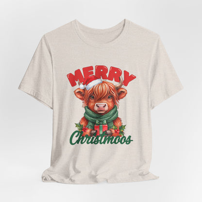 Merry Christmoos Shirt, Highland Cow Christmas T-Shirt, Cute Cow Holiday Tee