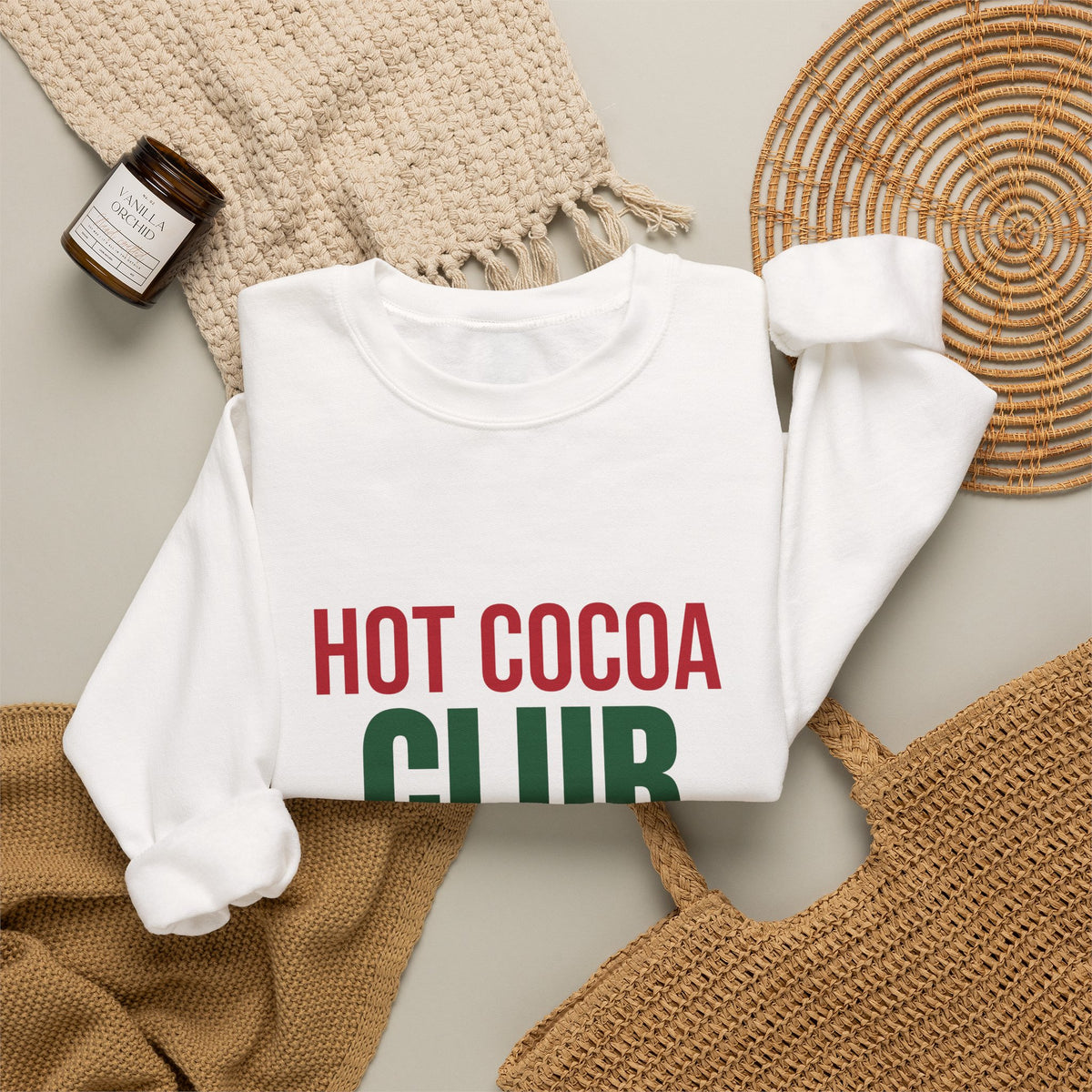 Hot Cocoa Club Sweatshirt, Winter Crewneck, Cozy Holiday Sweater