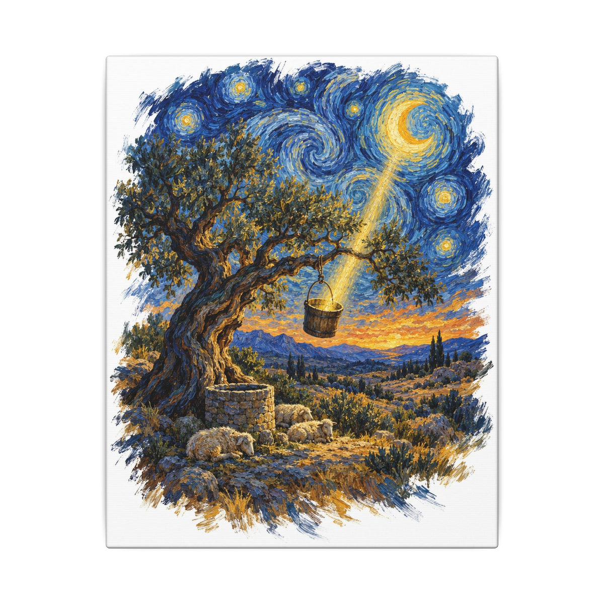 The Tree and the Empty Bucket Canvas Wall Art, Symbolic Oil Painting Print, By Xudeyda