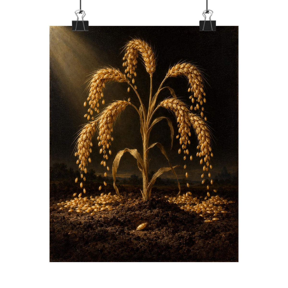 Seven Ears From One Seed Art Print Poster, Symbolic Oil Painting Wall Art, By Xudeyda